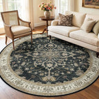 RELEANY Area Rugs Round 6ft Washable Non-Slip, Floral Vintage Distress by RELEANY