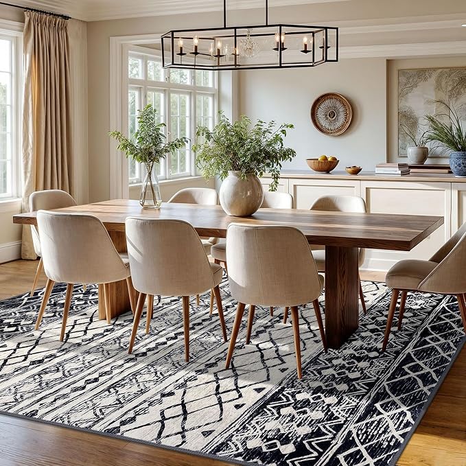 KUTA Moroccan 8x10 Area Rugs Black Navy Blue, Washable Boho Living Room Rug - Image 4