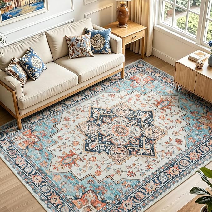 Lofus 5x7 Washable Rugs Non-Slip, Vintage Floral Area Rug by Lofus
