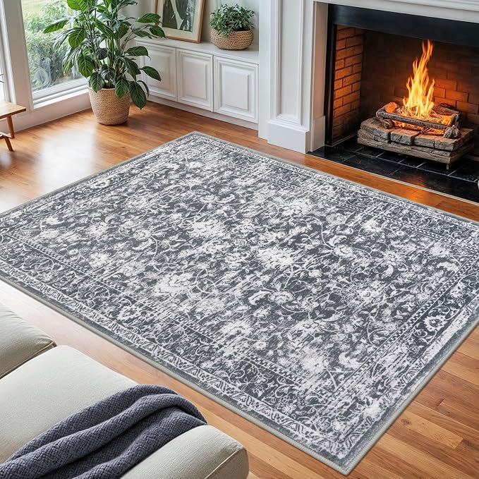 KILOCOCO Area Rug 8x10 Living Room Rug Washable Printed Vintage Floral Non Slip by Kilococo