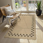 LIVEBOX Scalloped Easy Jute Checkered 3x5 Outdoor Rug, Washable Non-Slip Tan - Image 8