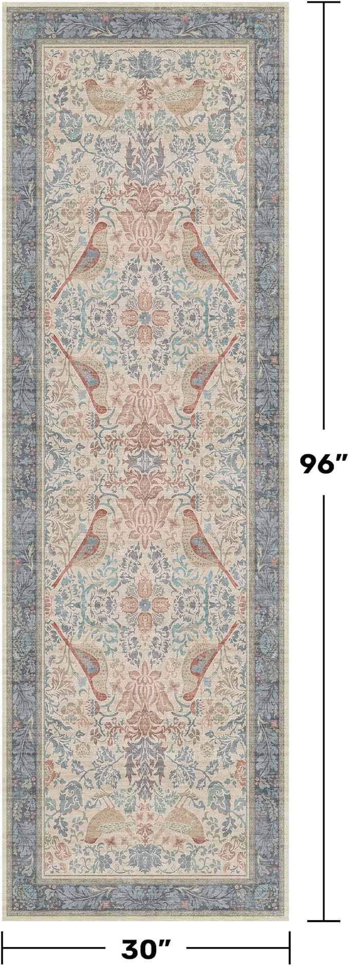 Hazo Haus Natural Red Blue 2'6"x8' Hallway Runner Rug, Boho Kitchen Floor Mat - Image 2