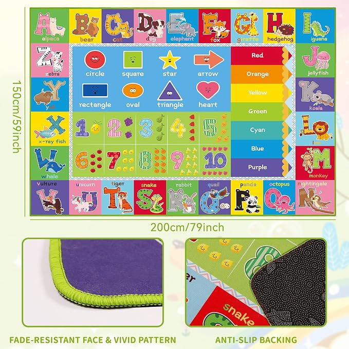 Kids Rug for Playroom, ABC Carpet Educational Play Mat for Kids, Preschool Rugs - Image 3