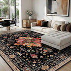 RELEANY Area Rugs 8'x10' Washable Non-Slip, Floral Vintage Distress Medallion by RELEANY