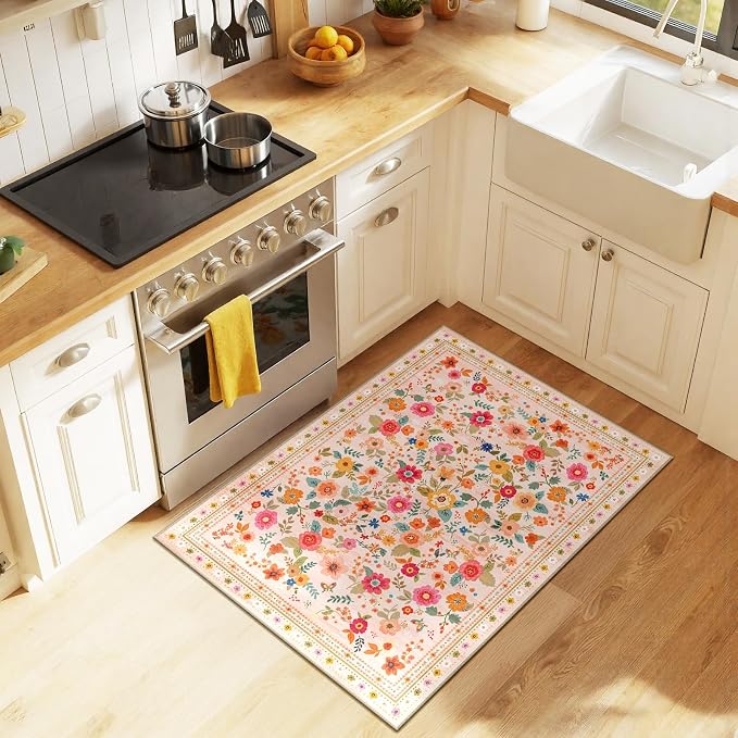 2x3 Area Rugs for Living Room Vacuum-Friendly Machine Washable Area Rug Flower - Image 6