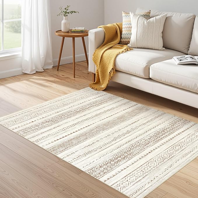 Nakagishi Area Rug Living Room Rugs: 3x5 Soft Machine Washable Boho Neutral by NakagishiAreaRug