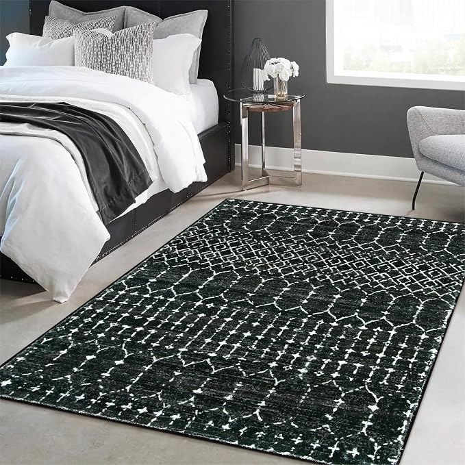 Lahome Moroccan Black Rug for Bedroom Washable Area Rugs 4x6 Non-Slip - Image 6