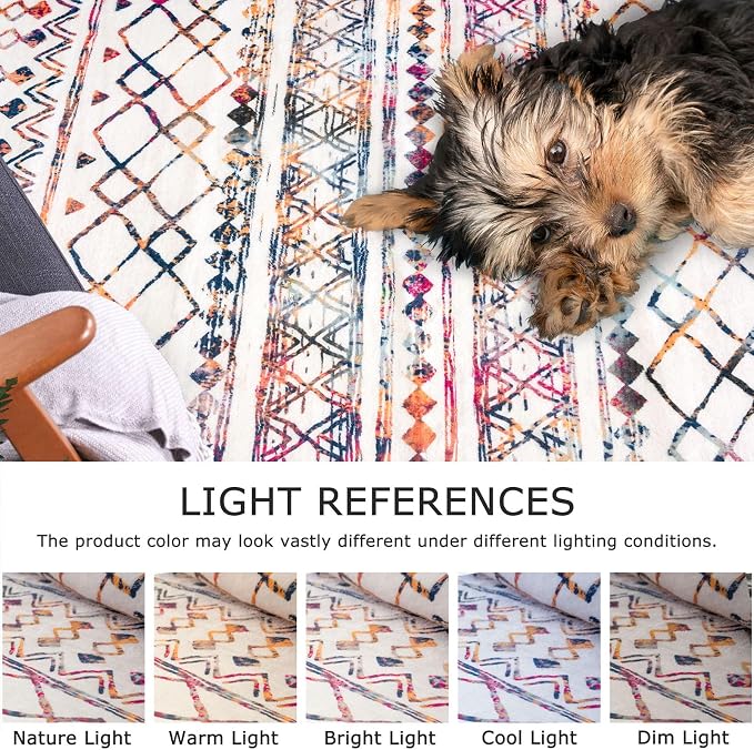 KUTA Boho Living Room Rug 8x10, Moroccan Multi-Color Washable Area Rugs Non Slip - Image 4
