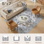 5x7 Area Rugs Living Room: Washable Vintage Rug Large Non-Slip Stain Resistant - Image 9