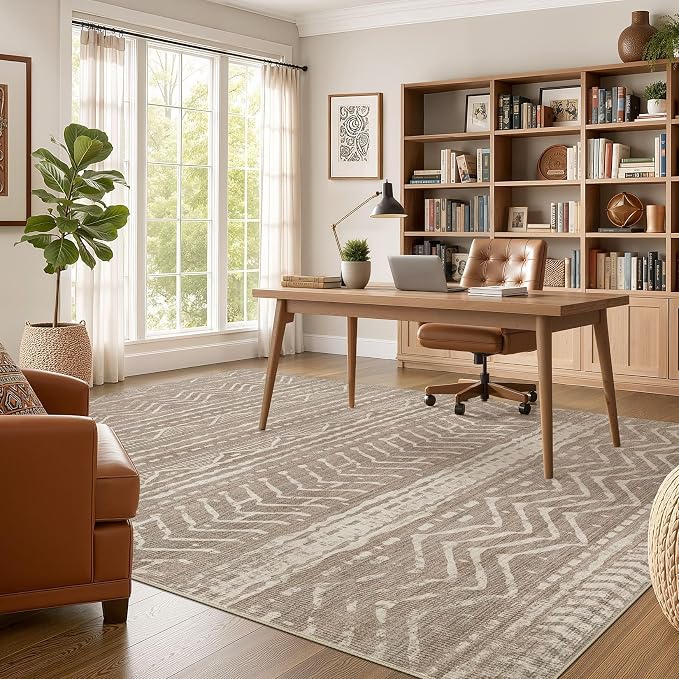 6x8 Area Rugs Living Room: Washable Boho Large Neutral Soft Rug Farmhouse Stain - Image 5