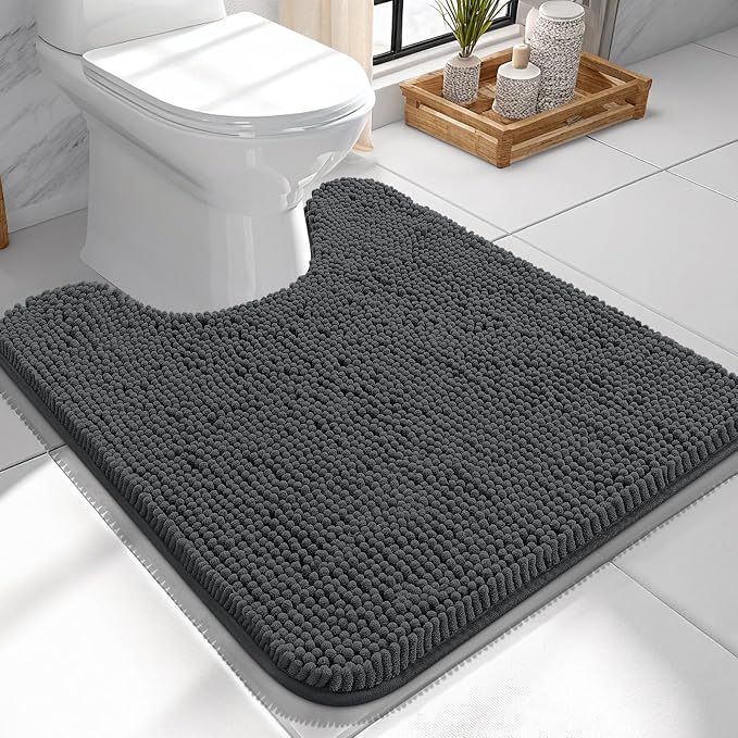 OLANLY Toilet Rugs U-Shaped 24x24, Extra Soft Absorbent Chenille Contour by OLANLY