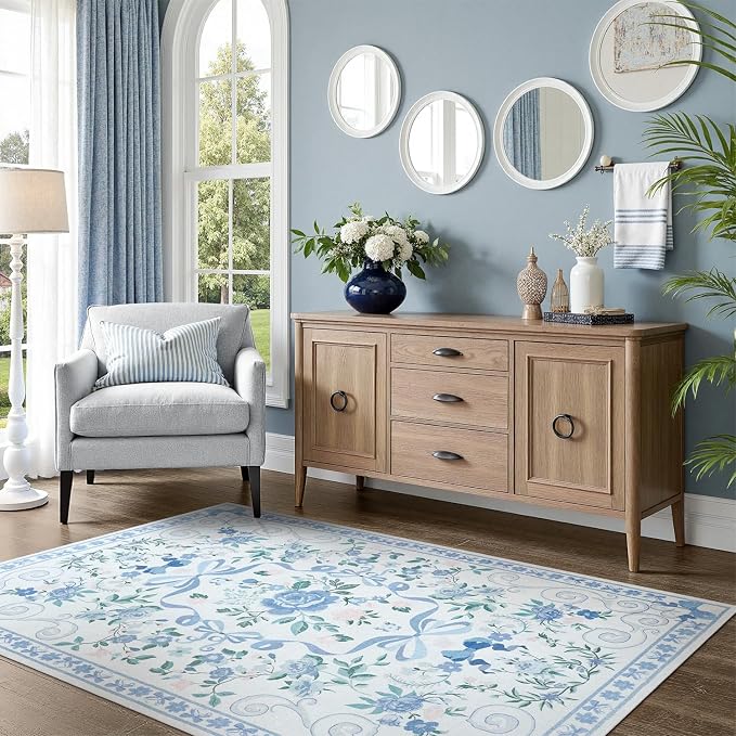 DCX Washable 4x6 Bow Rug, Cute Soft Low Pile Indoor Décor Carpet, Kid & Pet by DCXWashableRug