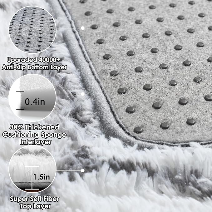 ONASAR 7x9 Area Rugs for Living Room Bedroom, Large Fluffy White and Grey Throw - Image 4