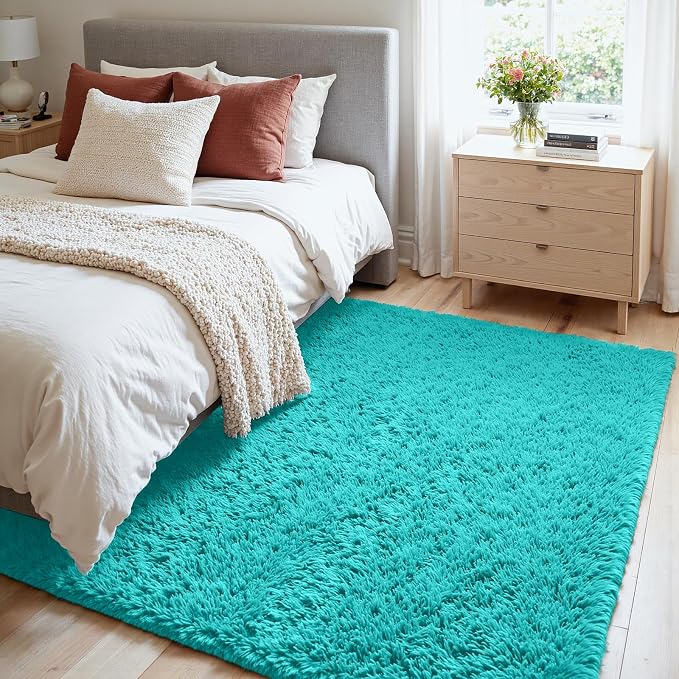 4x6 Area Rugs for Living Room Rug: Soft Fluffy Shag Teal Blue Rugs for Bedroom - Image 2
