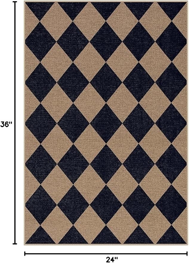 Lahome Colette Checkered Easy Jute Kitchen Rug, 2x3 Indoor Door Mat Small - Image 2