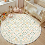 Round Area Rug for Living Room: 4 ft Floral Washable Circle Rug Soft Non-Slip - Image 5