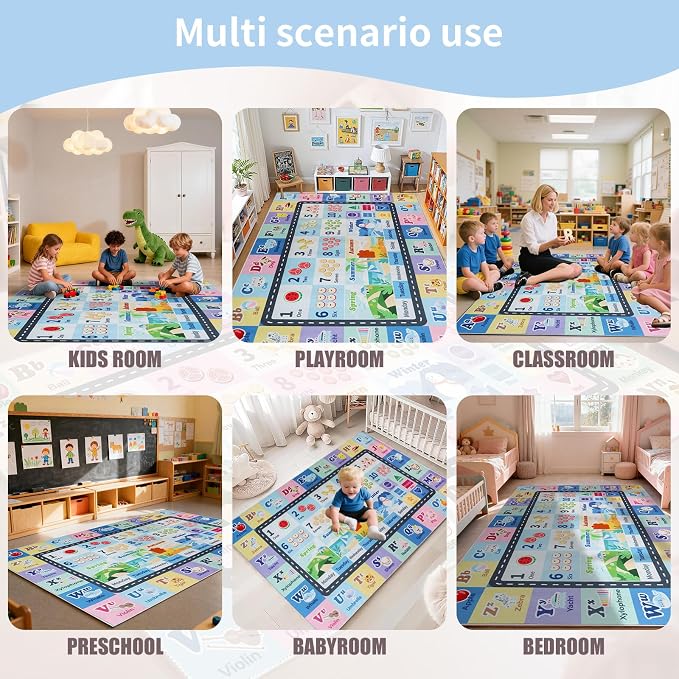 Kids ABC Rug for Playroom, Classroom Alphabet Area Carpet Playmat, Washable - Image 6