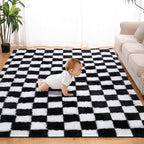 Super Soft Rug for Bedroom, 5x8 Ft Black and White Area Rug Classic Checkered by TOOHUB