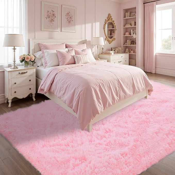 Fluffy Pink Area Rug for Bedroom Living Room Soft 8x10 Fuzzy Washable Rugs - Image 2