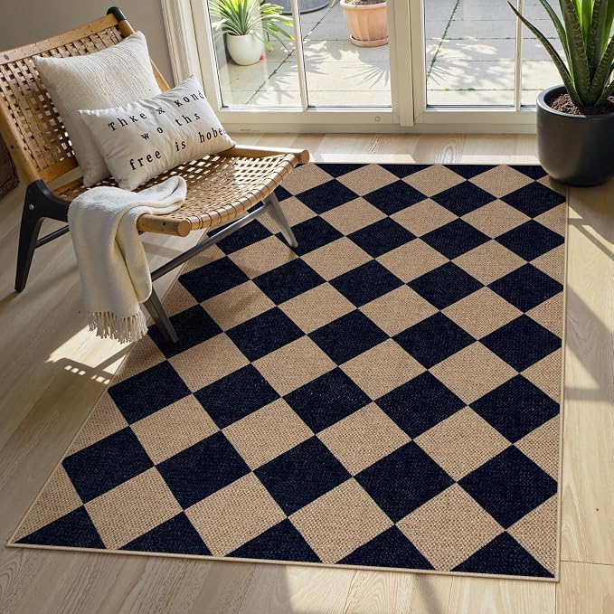 Lahome Colette Checkered Easy Jute Entry Rug, 3x5 Black Outdoor Patio Rug - Image 8