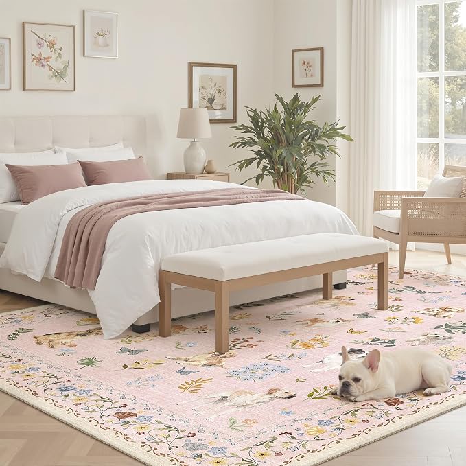 Soalmost Dog 5x7 Area Rugs for Living Room, Machine Washable Animal Floral - Image 3