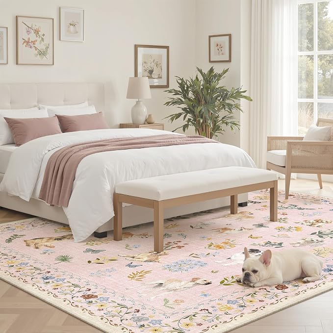 Soalmost Dog 6x9 Area Rugs for Living Room, Machine Washable Animal Floral - Image 3