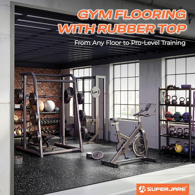 SUPERJARE 0.56'' Thick 6 Pcs 24 Sq Ft Rubber Top Exercise Equipment Mats - Image 8