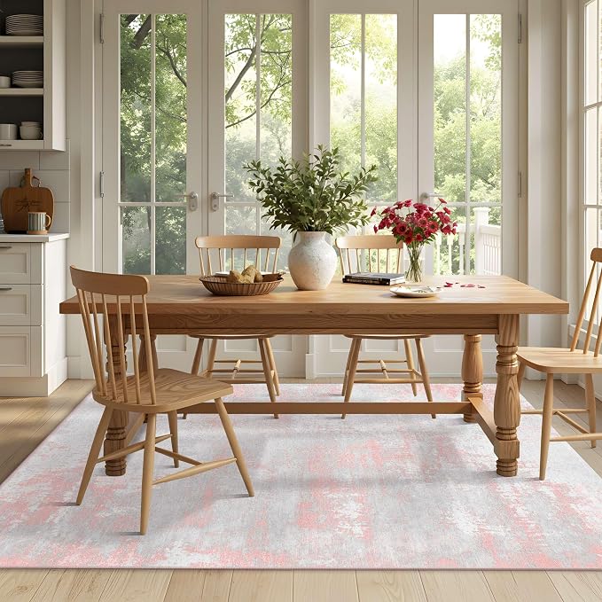 Latte&Fog Pink Area Rugs, Modern Abstract 5x7 Washable Rugs - Image 4