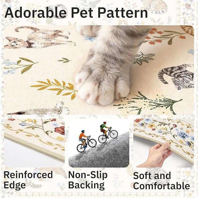 Soalmost Cat 4x6 Area Rugs, Machine Washable Animal Floral Accent Rug Non-Slip - Image 6