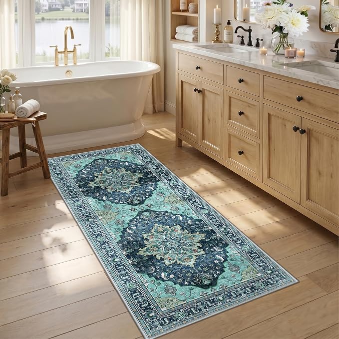 RELEANY Area Rugs Runner 2'6"x5' Washable Non-Slip, Floral Vintage Distress by RELEANY