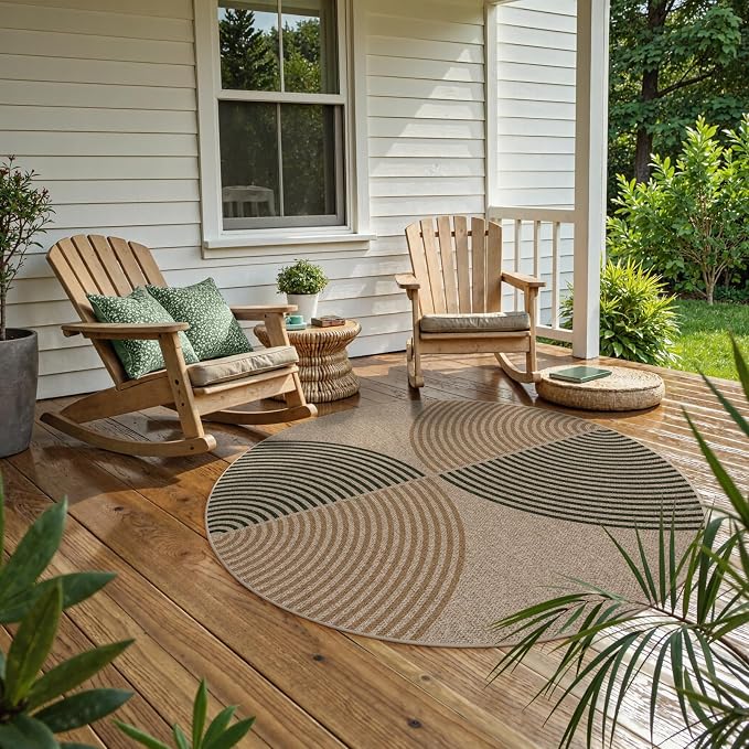 Lahome Enfys Modern Rainbow Round Rug, 6ft Easy Jute Circle Patio Rug Washable - Image 5