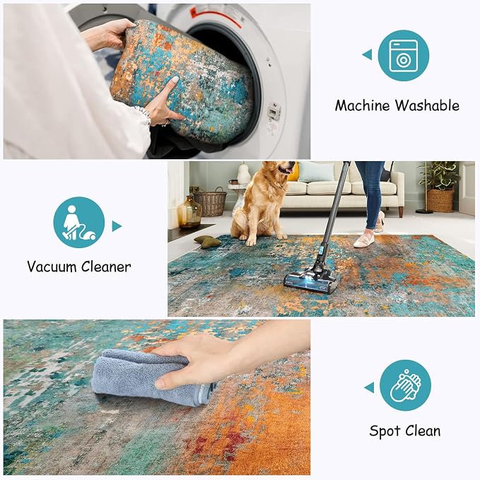Lahome Modern Abstract Living Room Rug, Washable 8x10 Area Rugs - Image 3