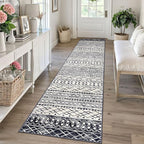 KUTA Moroccan Washable Runner Rug, 2x10 Non-Slip Vintage Black Navy Blue Boho by KUTA