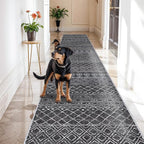 Black Moroccan Washable 3x16 Long Hallway Runner Rug | Soft Low Pile Thin by BYYVOORugsforYourHome