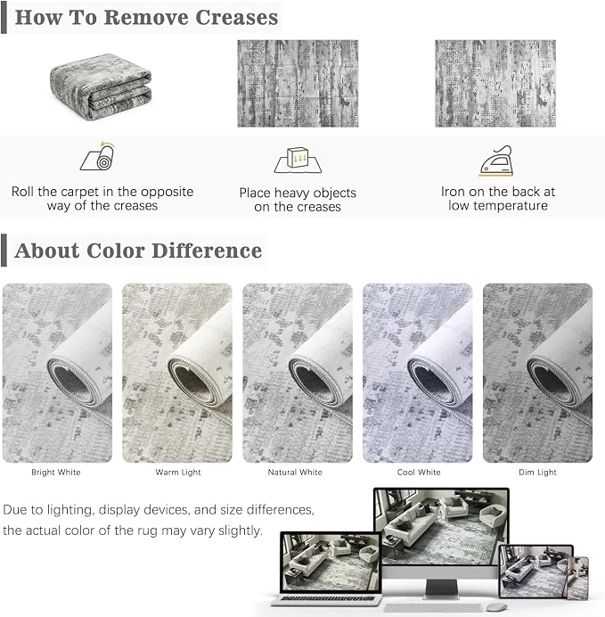 DCX Abstract Area Rug 6x9, Washable Gray Modern Rug - Image 5