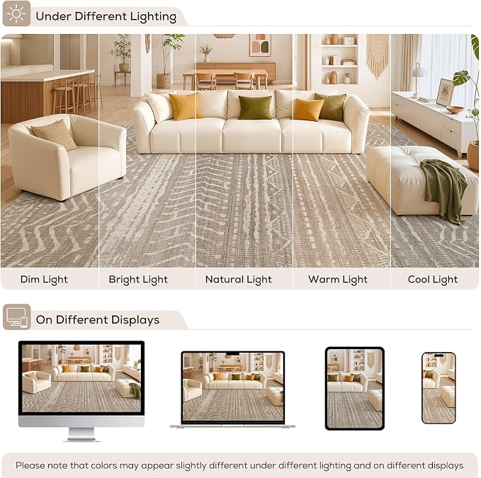 6x8 Area Rugs Living Room: Washable Boho Large Neutral Soft Rug Farmhouse Stain - Image 9