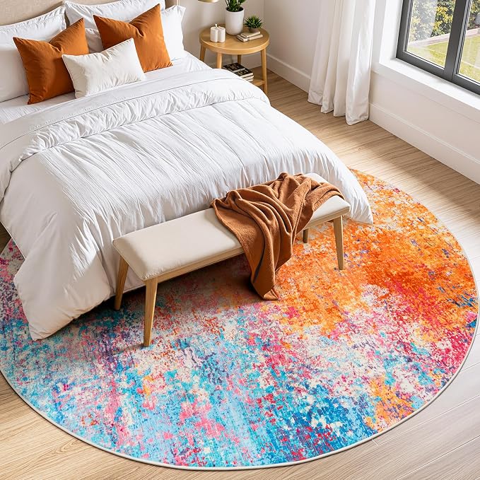Rugflix Round Area Rugs 8Ft for Living Room, Washable Circle Rug - Image 3