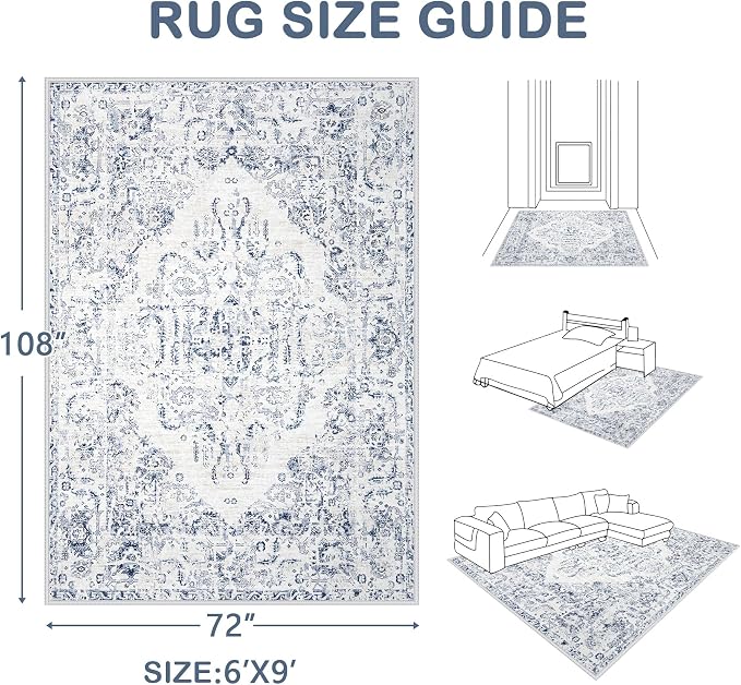 6x9 Area Rugs for Living Room: Washable Rug Vintage Large Rugs Soft Non Slip - Image 2