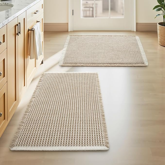 Upgraded Waffle Bath Mats Set of 2, Super Absorbent Non Slip Bath Mats by AMOAMI