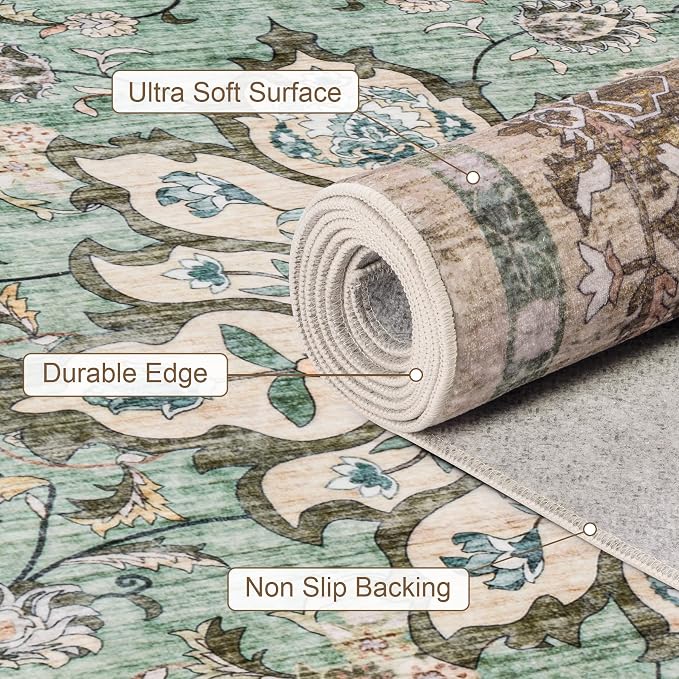 8x10 Area Rugs for Living Room: Washable Rug Soft Vintage Distressed Floral - Image 7