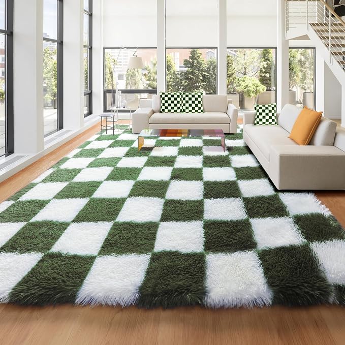 KICMOR 8x10 Area Rugs for Living Room, Large Soft Fluffy Checkered Big Fuzzy by KICMOR