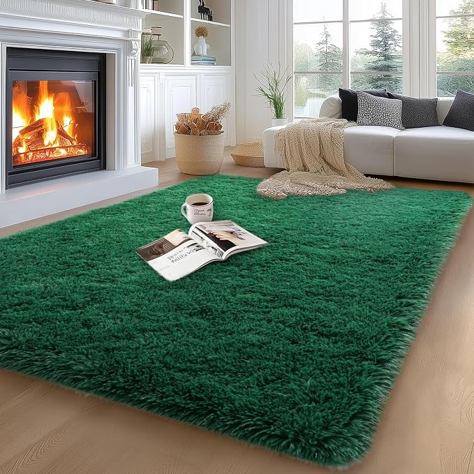 qulint 5x7 Area Rug for Living Room, Fluffy Green Rug for Bedroom Soft Shag by QULINT