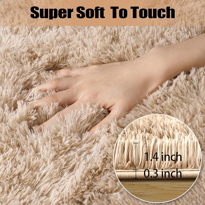 qulint Tan Rug for Living Room, Fluffy Shag 6x9 Area Rug for Bedroom Soft - Image 2