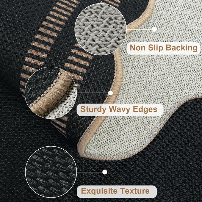 Scalloped Modern Easy Jute Carpet, 4x6 Outdoor Patio Washable Area Rug - Image 4