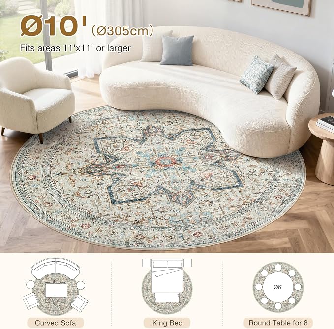 Tortania 10' Round Area Rug Living Room Rugs - Image 8