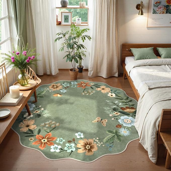 Lahome Floral Washable Round Rugs, Non-Slip Soft Round Rug 4ft Ultra-Thin - Image 3