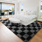 KICMOR Black and Grey Area Rug for Bedroom, 4x6 Fluffy Fuzzy Shag Checkered - Image 8