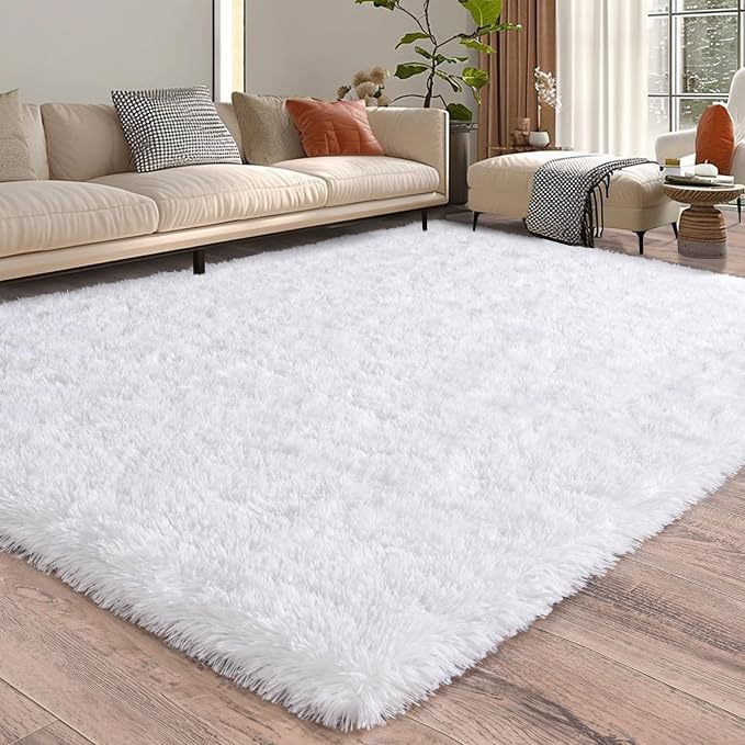 8x10 Fluffy Rugs for Living Room, Soft Large White Shag Area Rug Carpet for - Image 2