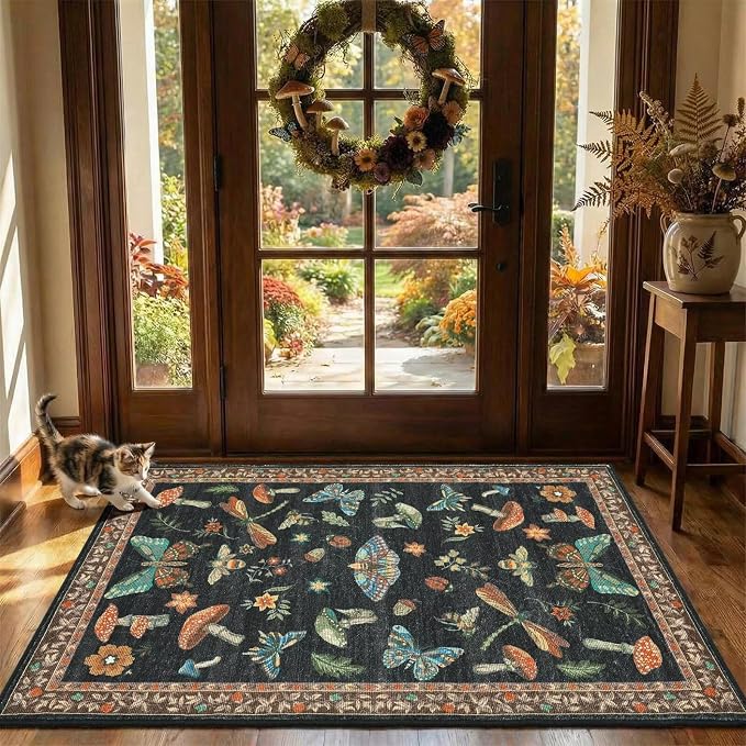 Mushroom 2x6 Runner Rug for Hallway Washable Kitchen Rugs Non Slip Low-Pile - Image 4