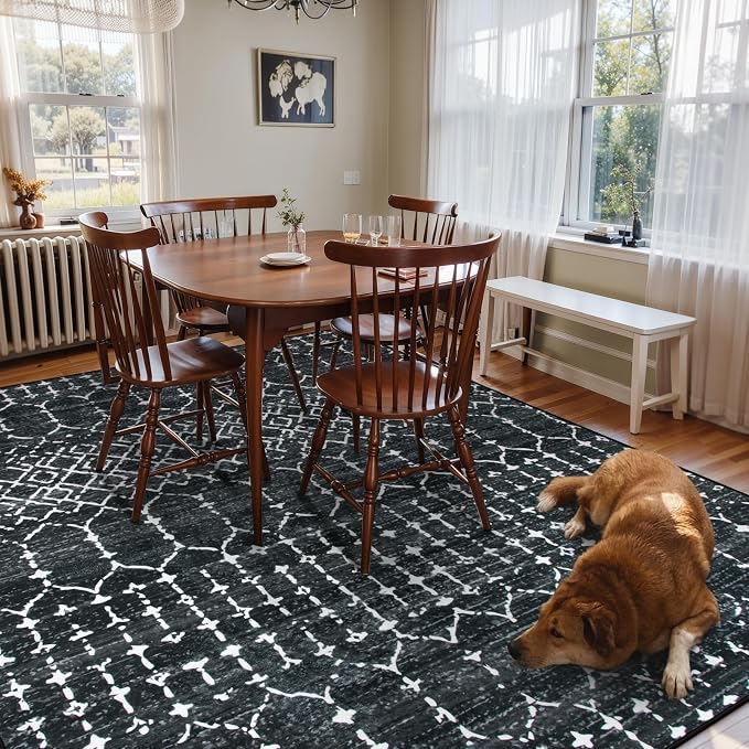 Lahome Moroccan Black 9x12 Rug for Living Room, Washable Non-Slip Ultra-Thin - Image 7